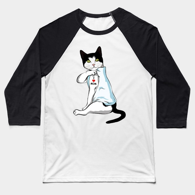 Cat Tattoo I Love Mom Happy Mother's Day Baseball T-Shirt by Buleskulls 